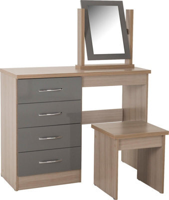 Seconique Nevada 4 Drawer Dressing Table Set Grey Stool And Mirror - image 1