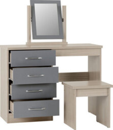 Seconique Nevada 4 Drawer Dressing Table Set Grey Stool And Mirror - thumbnail 2