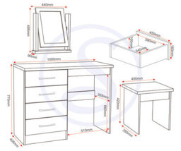 Seconique Nevada 4 Drawer Dressing Table Set Grey Stool And Mirror - thumbnail 9