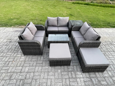 Fimous Wicker Pe Rattan Garden Furniture Set 8 Seater Outdoor Lounge Sofa Set With Love Sofa Coffee Table Side Table - image 1