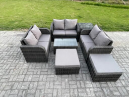 Fimous Wicker Pe Rattan Garden Furniture Set 8 Seater Outdoor Lounge Sofa Set With Love Sofa Coffee Table Side Table - thumbnail 1