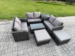 Fimous Wicker Pe Rattan Garden Furniture Set 8 Seater Outdoor Lounge Sofa Set With Love Sofa Coffee Table Side Table - thumbnail 2