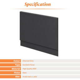 Plum&clay Delaware Charcoal Grey End Bath Panel Adjustable Plinth (W)800mm - thumbnail 4