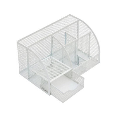 White Mesh Desk Stationary Organiser Metal Tidy Pen Pencil Torage Holder Office School - image 1