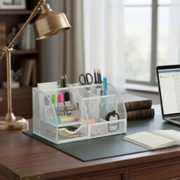 White Mesh Desk Stationary Organiser Metal Tidy Pen Pencil Torage Holder Office School - thumbnail 4