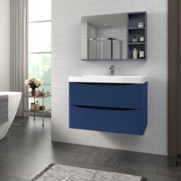 Rinse Bathrooms 800mm Matt Blue Wall Hung 2 Drawer Vanity Unit Basin Bathroom Storage Furniture - thumbnail 1