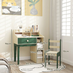 Aiyaplay Kids Desk And Chair Set With Storage Shelves, Drawer, Green - thumbnail 3