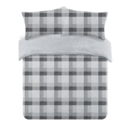 Ohs Check Teddy Duvet Cover Pillowcase Bedding Set, Grey - Double - thumbnail 5