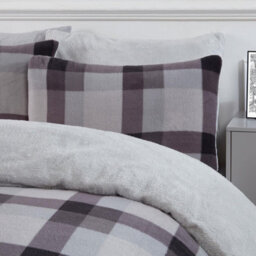 Ohs Check Teddy Duvet Cover Pillowcase Bedding Set, Grey - Double - thumbnail 3