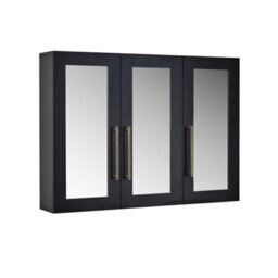 Homestylestore 900 X 650mm Black Grey Wall Mounted Mirrored Door Bathroom Cabinet And Aged Gold T Bar Handles