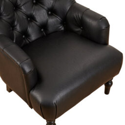 The Furniture Market Chatsworth Black Faux Leather Fabric Deep Button Upholstered Armchair - Black Painted Hardwood Legs - Comfortable Foam Cushioning - thumbnail 5