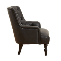 The Furniture Market Chatsworth Black Faux Leather Fabric Deep Button Upholstered Armchair - Black Painted Hardwood Legs - Comfortable Foam Cushioning - thumbnail 4