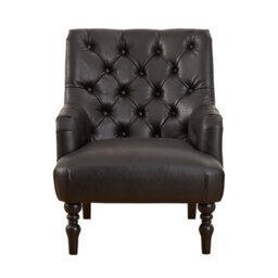 The Furniture Market Chatsworth Black Faux Leather Fabric Deep Button Upholstered Armchair - Black Painted Hardwood Legs - Comfortable Foam Cushioning - thumbnail 3