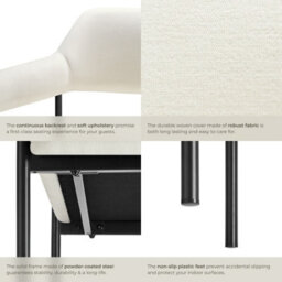 Tectake Set Of 4 Armchair Doé - Durable Fabric, Black Powder-Coated Legs, 120 Kg Load, 58 X 62 X 85 Cm  - Woven Fabric Off-White/black - thumbnail 5