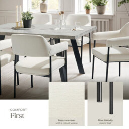 Tectake Set Of 4 Armchair Doé - Durable Fabric, Black Powder-Coated Legs, 120 Kg Load, 58 X 62 X 85 Cm  - Woven Fabric Off-White/black - thumbnail 4