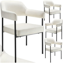 Tectake Set Of 4 Armchair Doé - Durable Fabric, Black Powder-Coated Legs, 120 Kg Load, 58 X 62 X 85 Cm  - Woven Fabric Off-White/black