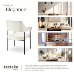 Tectake Set Of 4 Armchair Doé - Durable Fabric, Black Powder-Coated Legs, 120 Kg Load, 58 X 62 X 85 Cm  - Woven Fabric Off-White/black - thumbnail 7