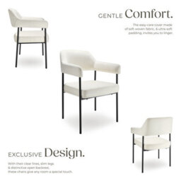 Tectake Set Of 4 Armchair Doé - Durable Fabric, Black Powder-Coated Legs, 120 Kg Load, 58 X 62 X 85 Cm  - Woven Fabric Off-White/black - thumbnail 3