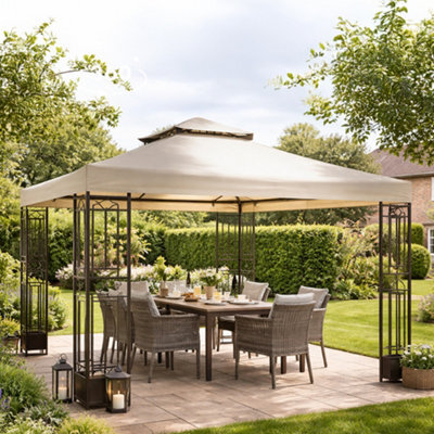 Jack Stonehouse Jsh 3M Gazebo Classical Outdoor 2 Tier Roof Garden Patio Canopy Marquee Shelter In Steel & Polyester With Decorative Frame Beige - image 1