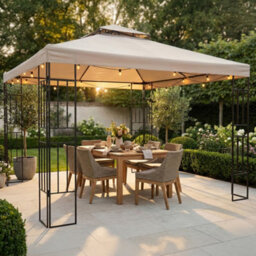 Jack Stonehouse Jsh 3M Gazebo Classical Outdoor 2 Tier Roof Garden Patio Canopy Marquee Shelter In Steel & Polyester With Decorative Frame Beige - thumbnail 4