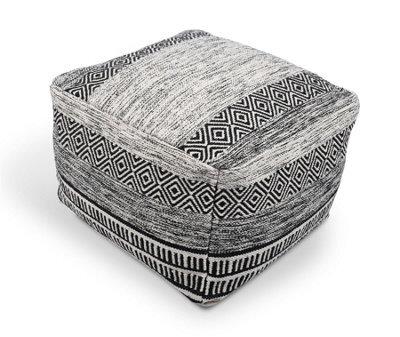 Littens Black Geometric Handwoven Chunky Cotton Square Pouffe Seat Bean Bag Footstool 50Cm X 50Cm X 35Cm - image 1