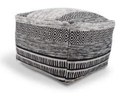 Littens Black Geometric Handwoven Chunky Cotton Square Pouffe Seat Bean Bag Footstool 50Cm X 50Cm X 35Cm - thumbnail 2
