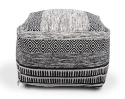 Littens Black Geometric Handwoven Chunky Cotton Square Pouffe Seat Bean Bag Footstool 50Cm X 50Cm X 35Cm - thumbnail 3