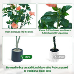 London Boutique 120Cm Artificial Roselle Flower Tree, Faux Flowering Floor Plant With Silk Leaves, Black Pot, Indoor Outdoor Decor - thumbnail 5