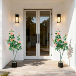 London Boutique 120Cm Artificial Roselle Flower Tree, Faux Flowering Floor Plant With Silk Leaves, Black Pot, Indoor Outdoor Decor - thumbnail 3