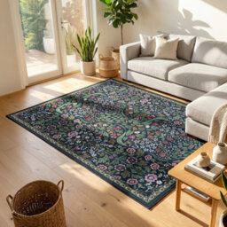Living And Home Green Floral Rectangular Rug Non Slip Backing Machine Washable Polyester Floor Carpet 180X120Cm - thumbnail 3
