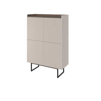 Arte Stylish Sand Beige & Oak Lago 1 Highboard Cabinet W980mm H1440mm D400mm - Ample Storage, Modern Design - image 1