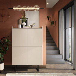 Arte Stylish Sand Beige & Oak Lago 1 Highboard Cabinet W980mm H1440mm D400mm - Ample Storage, Modern Design - thumbnail 5