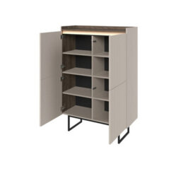 Arte Stylish Sand Beige & Oak Lago 1 Highboard Cabinet W980mm H1440mm D400mm - Ample Storage, Modern Design - thumbnail 2