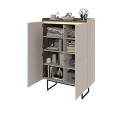 Arte Stylish Sand Beige & Oak Lago 1 Highboard Cabinet W980mm H1440mm D400mm - Ample Storage, Modern Design - thumbnail 4
