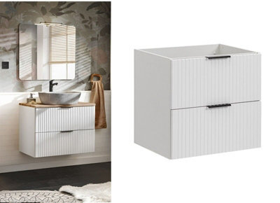 Impact Furniture Bathroom Vanity Unit 600mm White Cabinet Modern Wall Hung Floating Drawers Ribbed Fluted Adel - image 1