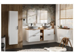 Impact Furniture Bathroom Vanity Unit 600mm White Cabinet Modern Wall Hung Floating Drawers Ribbed Fluted Adel - thumbnail 8