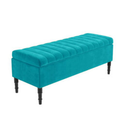 150Cm Paris Striped Ottoman Storage Bench- Plush Velvet Shoe Bench - Teal Upholstery Footstool With Storage - thumbnail 4