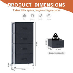 4 Drawer Small Fabric Dresser With Sturdy Steel Frame And Storage Chest Bedroom Black - thumbnail 2