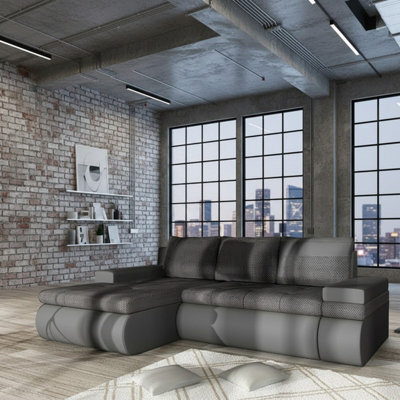 Oslo Mini Living Room Corner Sofa Bed With Storage Hr Foam Wave Springs Wooden Frame 245X182X90Cm Grey Left - image 1