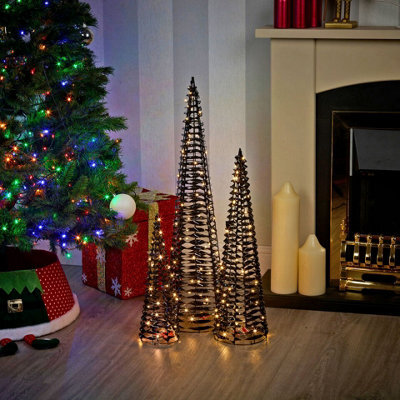 Urbn-Living Urbnliving 40/60/80Cm Height Black Christmas Tree Cone Pyramid Led Fairy Lights Tower Xmas Home Decoration Set Of 3 - image 1