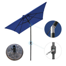 VRUC Outdoor 2X3M Parasol - Crank Up & Tilt Garden Parasol Umbrella Blue And Base - thumbnail 1