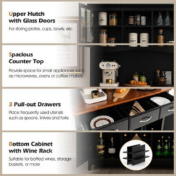 Costway Kitchen Storage Cabinet Freestanding Buffet Cupboard Sideboard Adjustable Shelf - thumbnail 7