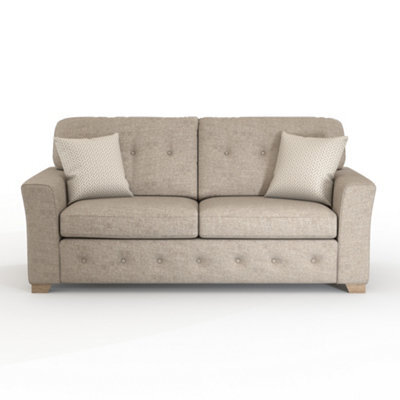 Furnishings For Less UK Hartley Beige 3 Seater Sofa Full Back Tufted Cushions - image 1
