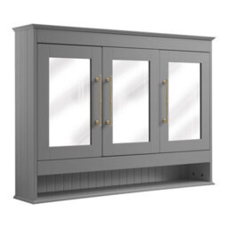 Homestylestore 1050 X 750mm Light Grey Wall Mounted Mirrored Door Bathroom Cabinet And Brushed Brass T Bar Handles