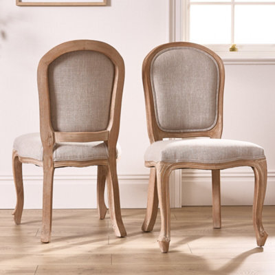 Dibor Set Of 2 Rustic Vintage Loire Linen Solid Wood Frame Home Furniture Dining Chairs - image 1