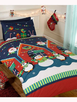 Santa's Grotto Christmas Junior Toddler Duvet Cover & Pillowcase Set - image 1