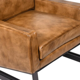 Genuine Leather Armchair With Metal Frame Modern Industrial Accent Chair For Home Accessories Brown Leather Finish - thumbnail 5