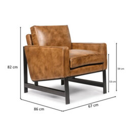 Genuine Leather Armchair With Metal Frame Modern Industrial Accent Chair For Home Accessories Brown Leather Finish - thumbnail 7