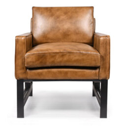 Genuine Leather Armchair With Metal Frame Modern Industrial Accent Chair For Home Accessories Brown Leather Finish - thumbnail 2