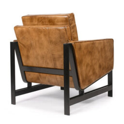 Genuine Leather Armchair With Metal Frame Modern Industrial Accent Chair For Home Accessories Brown Leather Finish - thumbnail 4